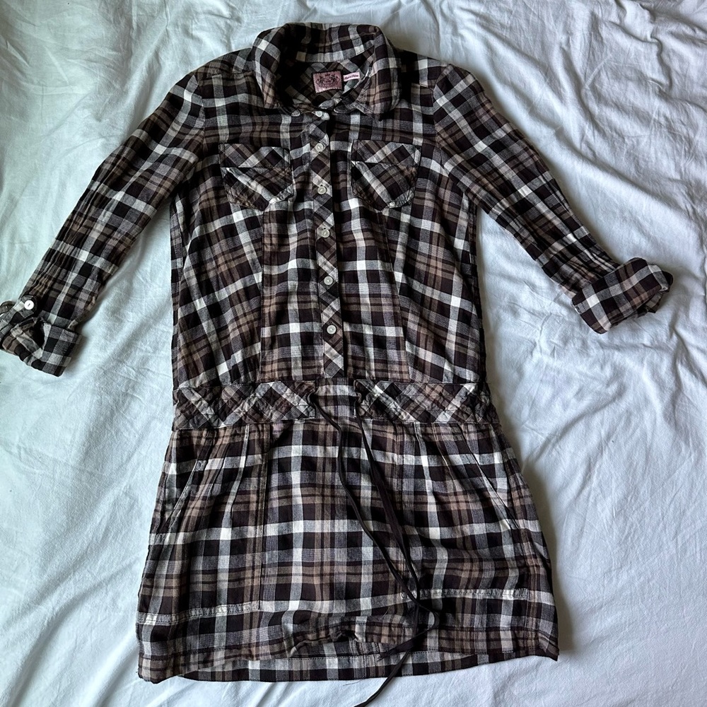 ✨juicy couture✨ brown plaid flannel mini plaid dress